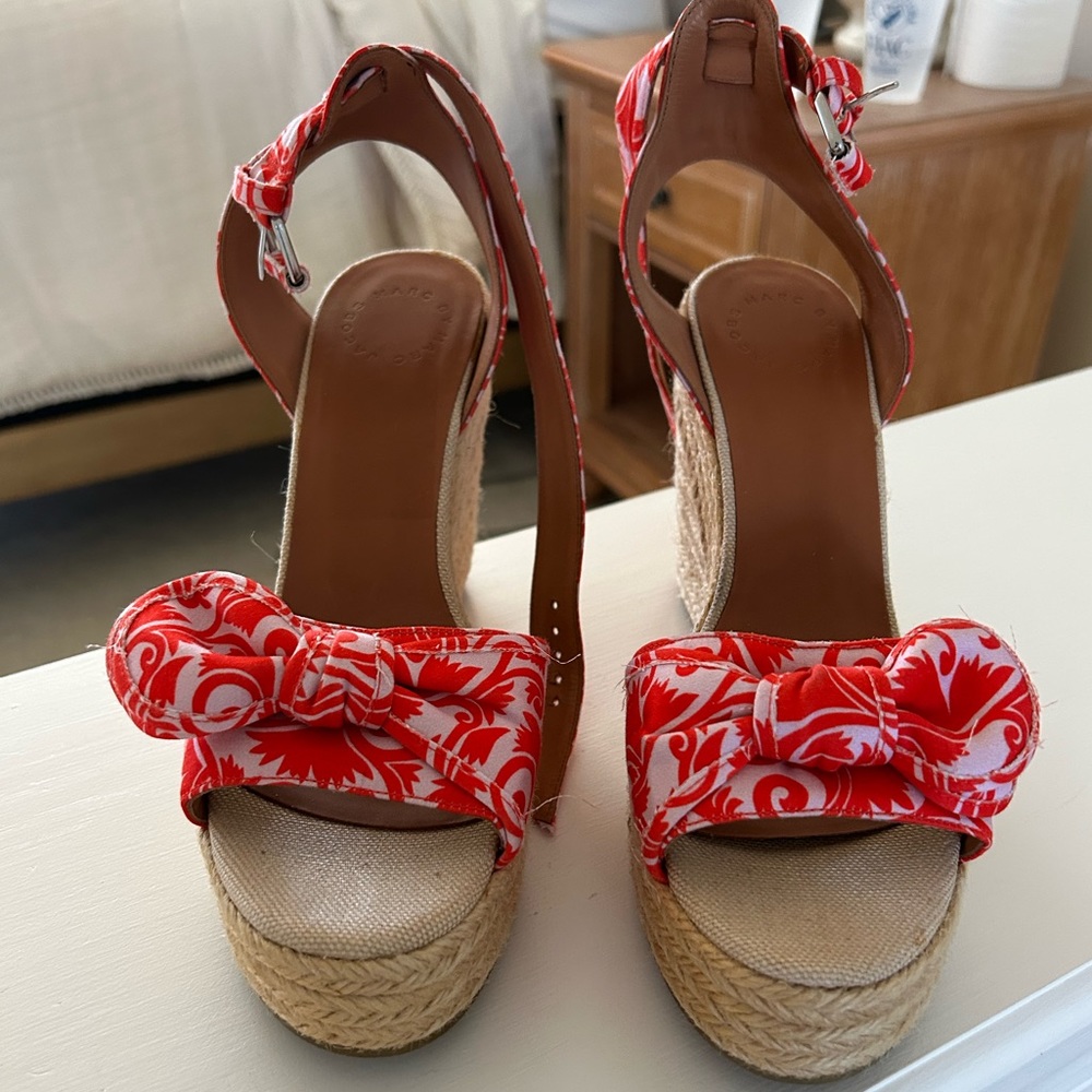 Marc by Marc Jacobs satin espadrilles size 10. Pink and red print. Worn twice.